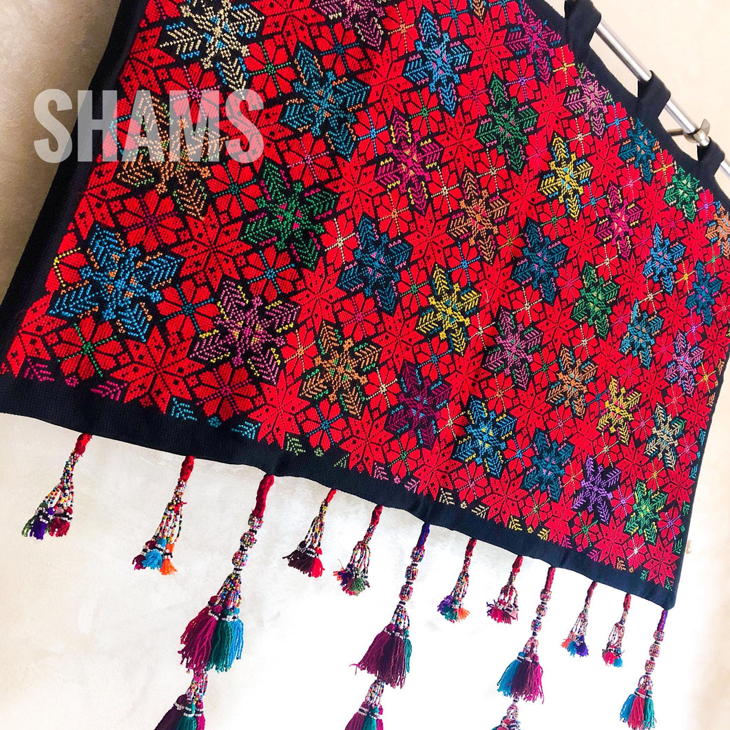 Traditional Embroidery Wall Art with Colorful Beaded Tassels