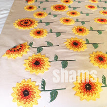 Load image into Gallery viewer, Sunflower-themed bed Runner with Handmade Crochet Flowers and Tassels
