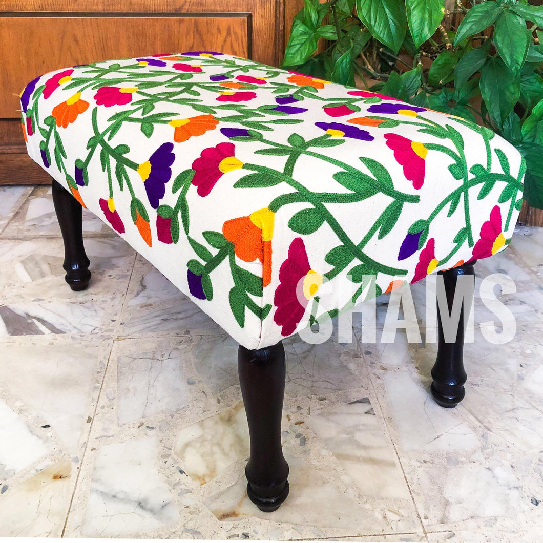 Nature-Inspired Floral Embroidery Bench