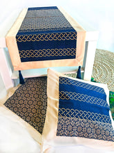 Load image into Gallery viewer, Elegant Contrast: Dark navy blue and Beige Islamic Pattern Table Runner