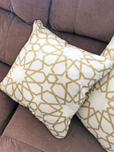 Load image into Gallery viewer, Radiant White and Gold Table Runner with 2 Cushions Set