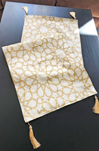 Load image into Gallery viewer, Radiant White and Gold Table Runner with 2 Cushions Set
