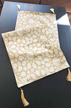 Load image into Gallery viewer, Radiant White and Gold Table Runner with 2 Cushions Set
