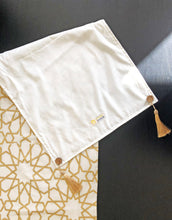 Load image into Gallery viewer, Radiant White and Gold Table Runner with 2 Cushions Set