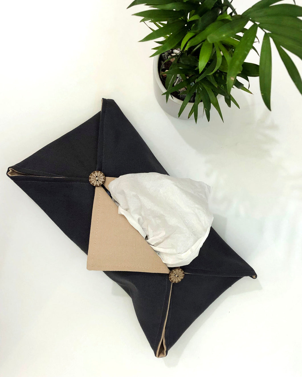 Black and Beige Fabric Tissue Cover