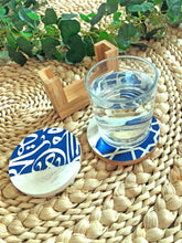 Load image into Gallery viewer, Blue Geometric Wooden Coaster Set - Set of 2 with Wooden Stand