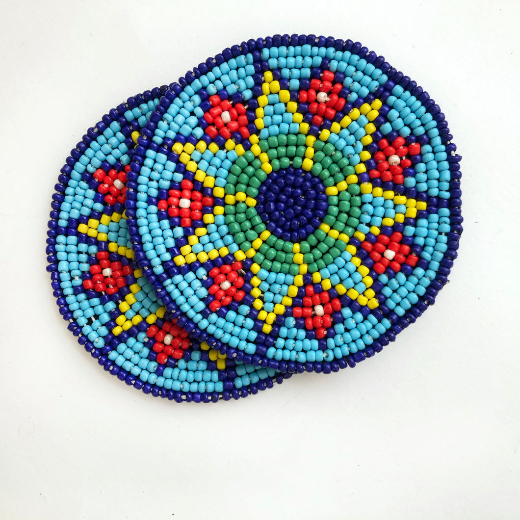 Vibrant Floral Beaded Coasters (Set of 2)