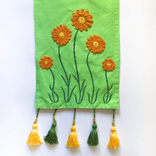 Load image into Gallery viewer, Lime Green Crochet Table Runner with Tassels