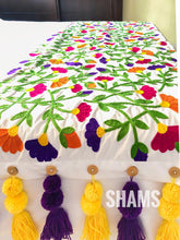 Load image into Gallery viewer, Garden of Dreams: Vibrant Floral Embroidered White Bed Runner for Chic Bedrooms
