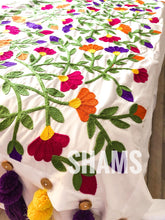 Load image into Gallery viewer, Garden of Dreams: Vibrant Floral Embroidered White Bed Runner for Chic Bedrooms
