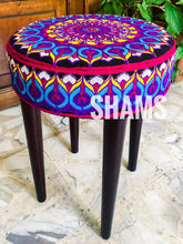 Load image into Gallery viewer, Artistic Seating: Stool with Mandala Embroidery in Captivating Colors.
