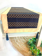 Load image into Gallery viewer, Elegant Contrast: Dark navy blue and Beige Islamic Pattern Table Runner
