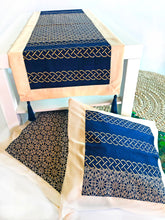 Load image into Gallery viewer, Elegant Contrast: Dark navy blue and Beige Islamic Pattern Table Runner
