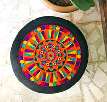 Load image into Gallery viewer, Vibrant Mandala Embroidery on Black Velvet: Stylish and Cozy Sofa Stool
