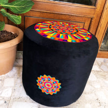 Load image into Gallery viewer, Vibrant Mandala Embroidery on Black Velvet: Stylish and Cozy Sofa Stool
