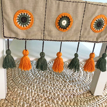 Load image into Gallery viewer, Earthy Delight: Handcrafted Beige Table Runner Adorned with Crochet Flower Mandalas
