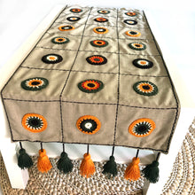 Load image into Gallery viewer, Earthy Delight: Handcrafted Beige Table Runner Adorned with Crochet Flower Mandalas
