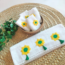 Load image into Gallery viewer, Fresh Florals: Set of White Hand Towel  Adorned with Beautiful Crochet Flowers
