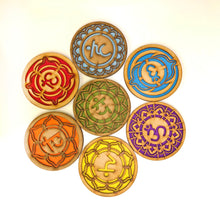 Load image into Gallery viewer, Chakra Engraved Wooden Coasters (Set of 7)
