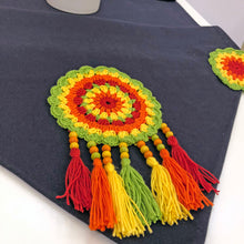 Load image into Gallery viewer, Navy  Table Runner with circular crochet
