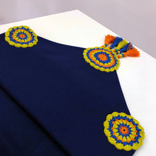 Load image into Gallery viewer, Crochet Circle Dark Blue Table Runner with Colorful Tassels
